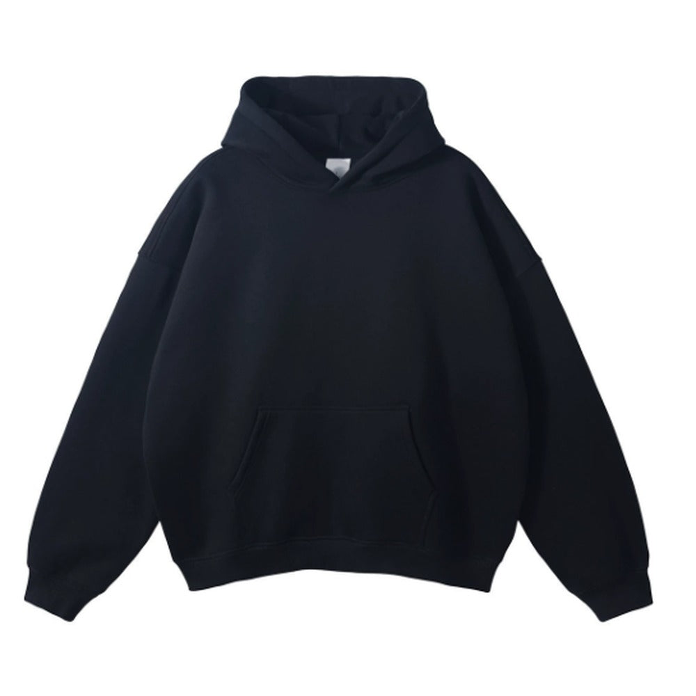 Men's oversized pullover hoodie in black, front view