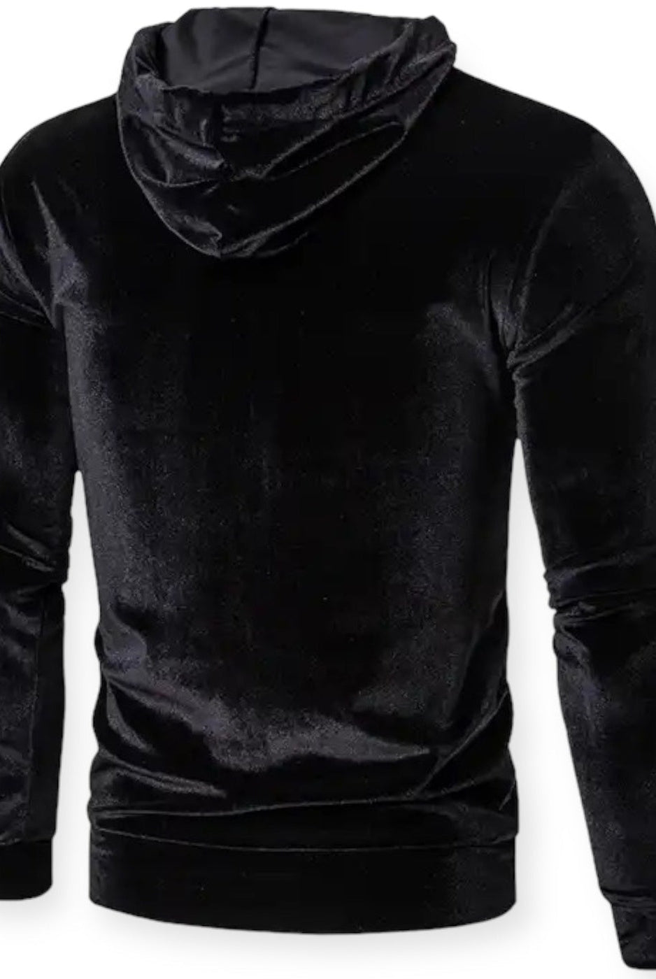 Men's velvet hoodie in black, back view