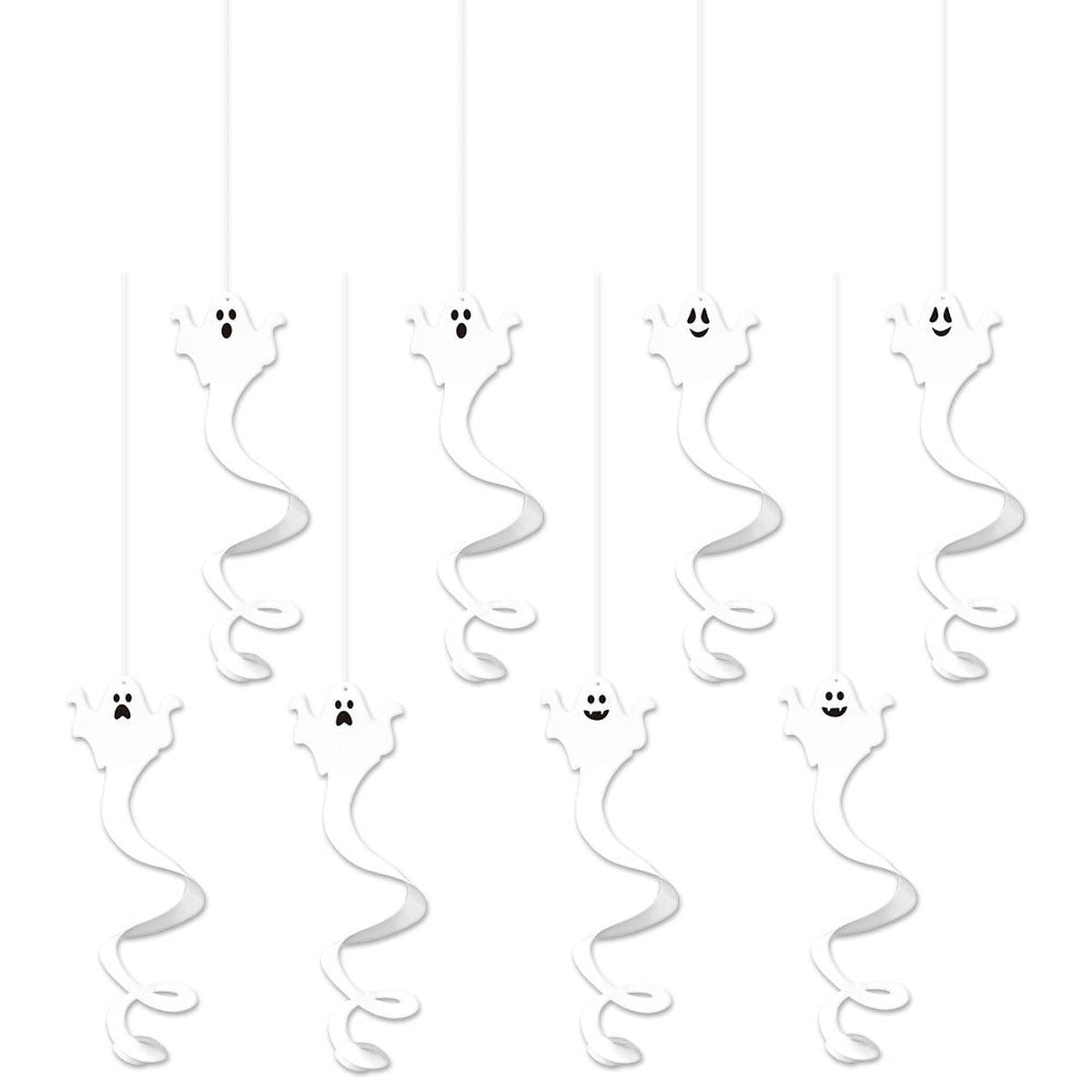 Set of 8 hanging ghosts on a white background