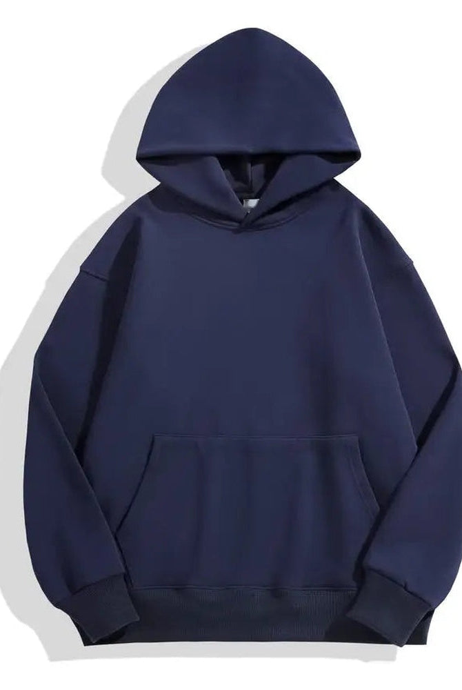 Men's heavyweight cotton hoodie in navy, front view