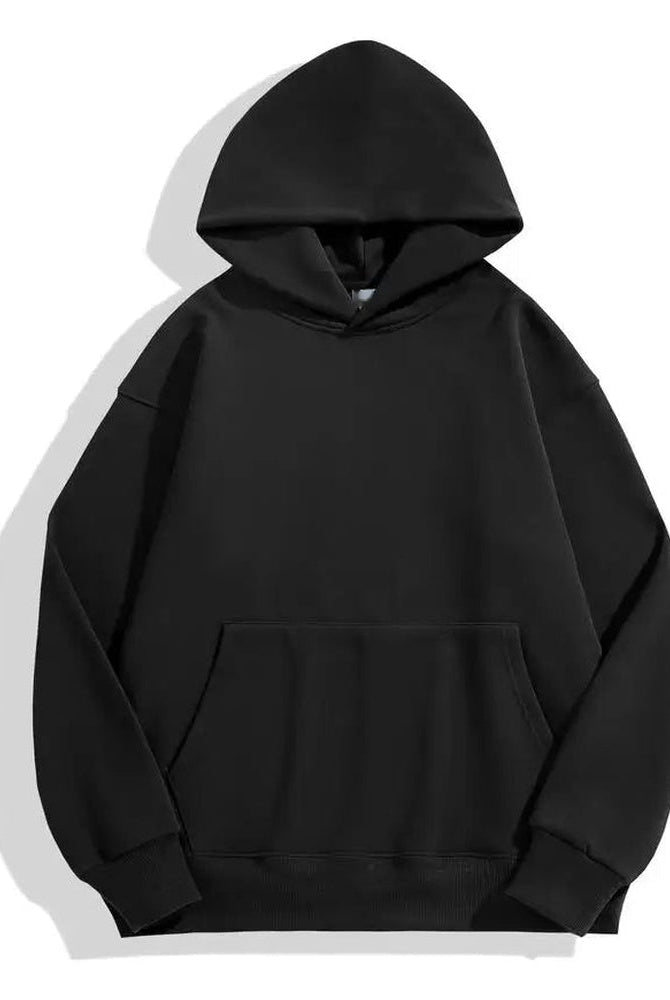 Men's heavyweight cotton hoodie in black, front view