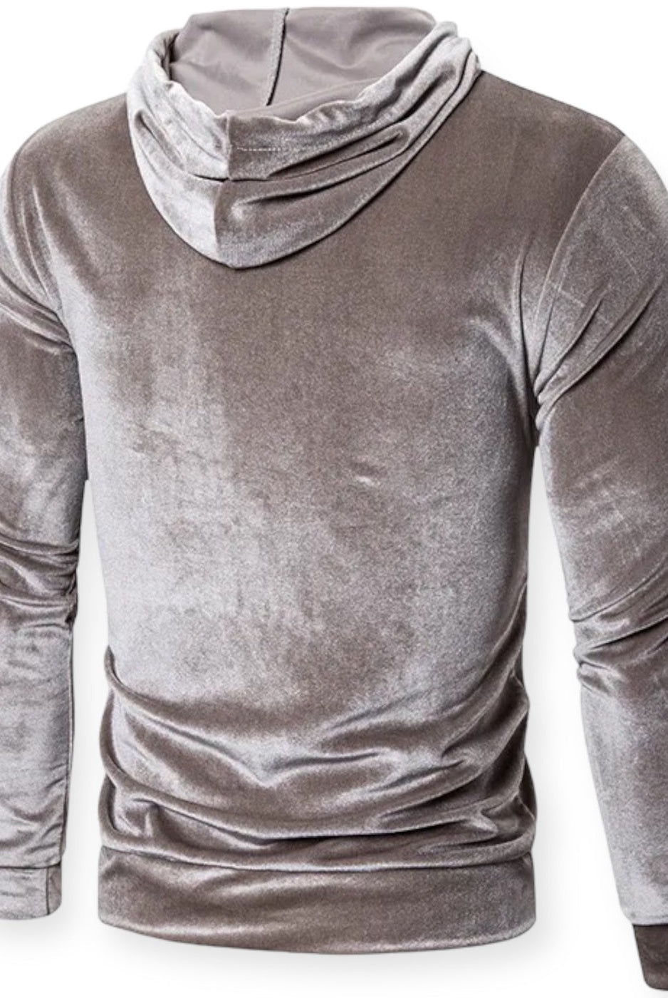 Men's velvet hoodie in grey, back view
