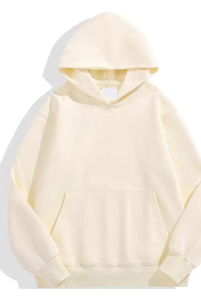 Men's heavyweight cotton hoodie in cream, front view