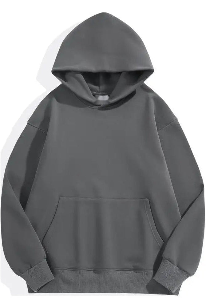 Men's heavyweight cotton hoodie in dark grey, front view