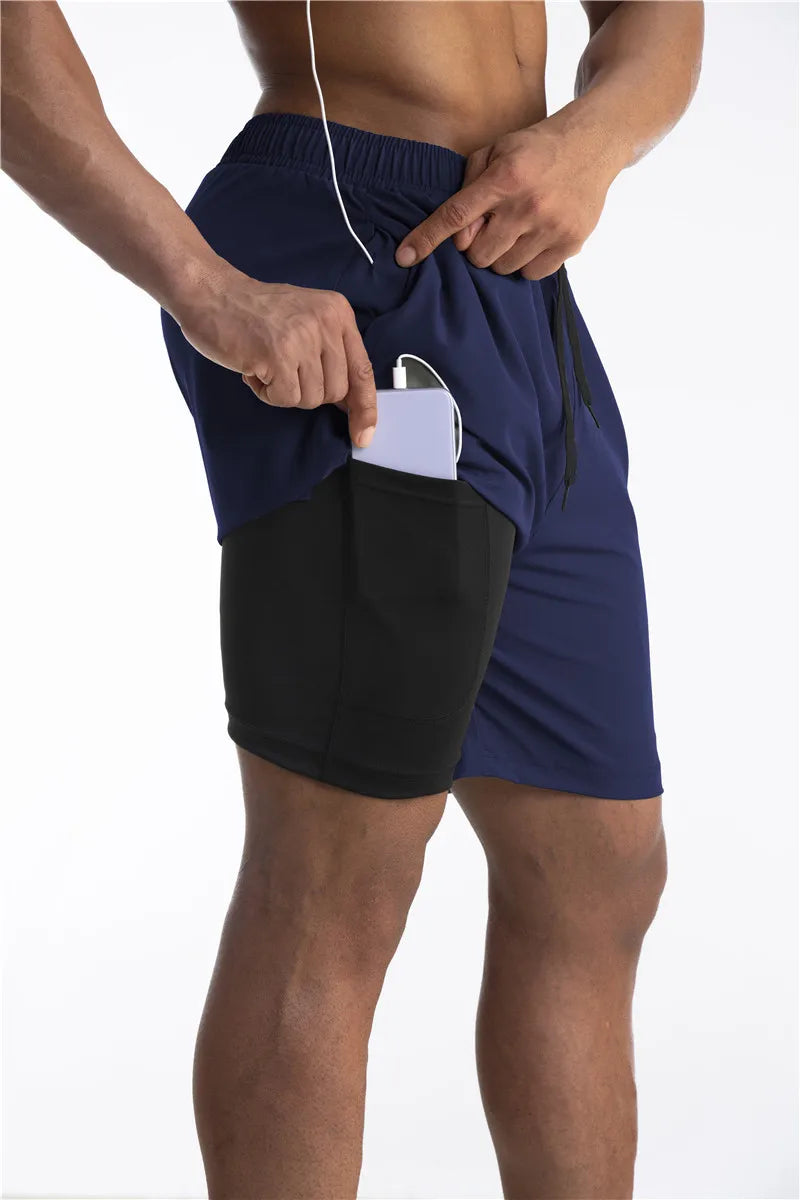 2-in-1 Shorts | Pockets | Workout | Running Shorts | Men's Shorts-Sportbroek man-Chaps London-Chaps London