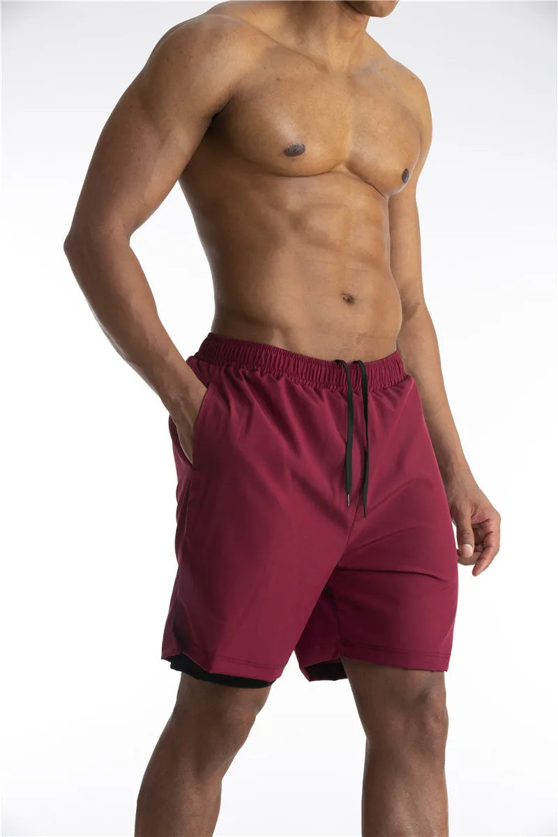 2-in-1 Shorts | Pockets | Workout | Running Shorts | Men's Shorts-Sportbroek man-Chaps London-Wine Red-S-Chaps London