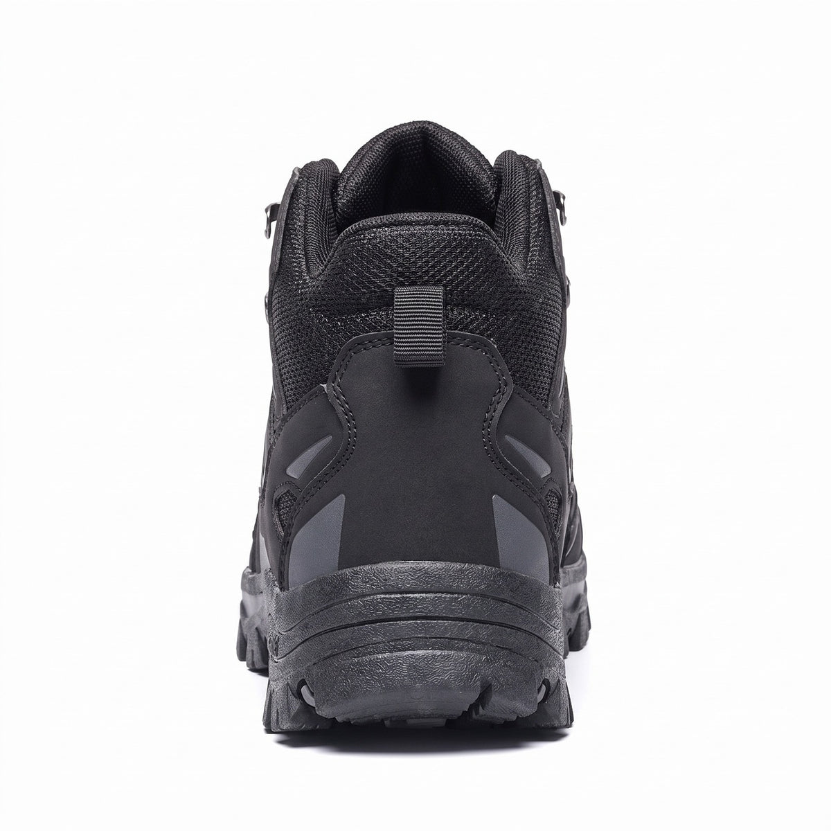 Black hiking boot rear view showing heel, sole and ankle support | Chaps London