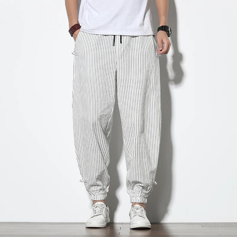 Baggy Pants | Striped | Drawstring | Joggers | Men's Pants-Pants-Chaps London-White-S-Chaps London