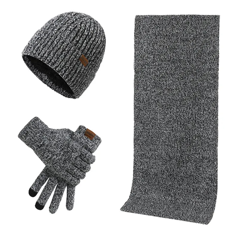 Beanie Scarf and Gloves Set - Men's Knitted-Winter Accessory Set-Chaps London-Grey-Chaps London