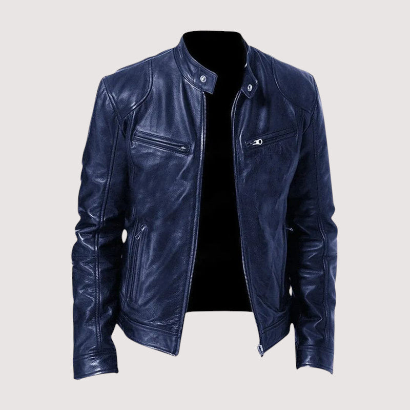 Biker Jacket - Men's Regular Fit Vegan Leather-Men's Leather Jacket-Chaps London-Dark Blue-S-Chaps London