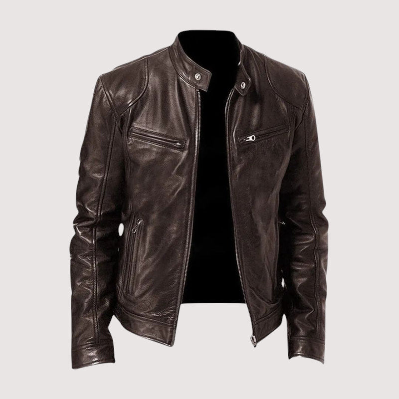 Biker Jacket - Men's Regular Fit Vegan Leather-Men's Leather Jacket-Chaps London-Dark Brown-S-Chaps London