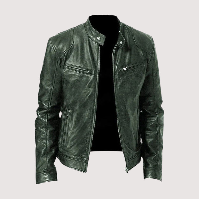 Biker Jacket - Men's Regular Fit Vegan Leather-Men's Leather Jacket-Chaps London-Dark Green-S-Chaps London