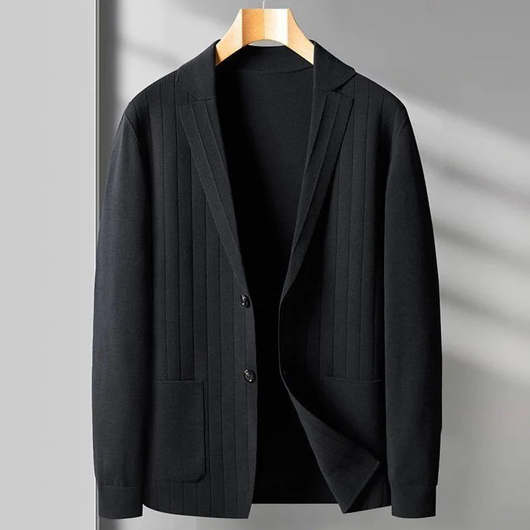 Blazer Cardigan - Men's Casual V-Neck Button-Up Blazer-Chaps London-Black-M-Chaps London