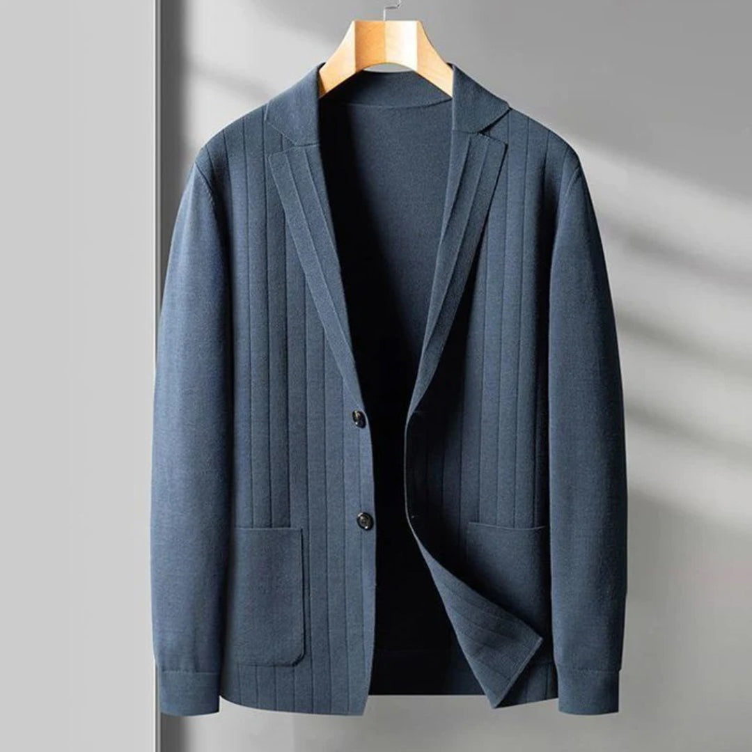 Blazer Cardigan - Men's Casual V-Neck Button-Up Blazer-Chaps London-Blue-M-Chaps London