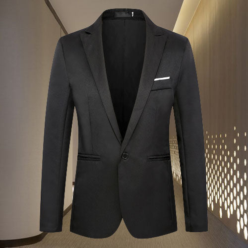 Blazer - Men's Formal Tailored Single Breasted Suit Jacket-Fashion Casual Blazer-Chaps London-Black-M-Chaps London