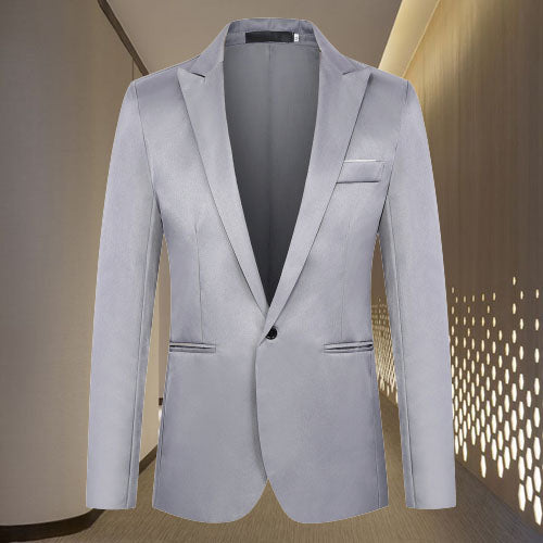 Blazer - Men's Formal Tailored Single Breasted Suit Jacket-Fashion Casual Blazer-Chaps London-Gray-M-Chaps London