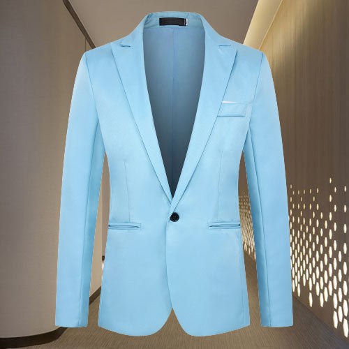 Blazer - Men's Formal Tailored Single Breasted Suit Jacket-Fashion Casual Blazer-Chaps London-Light Blue-M-Chaps London