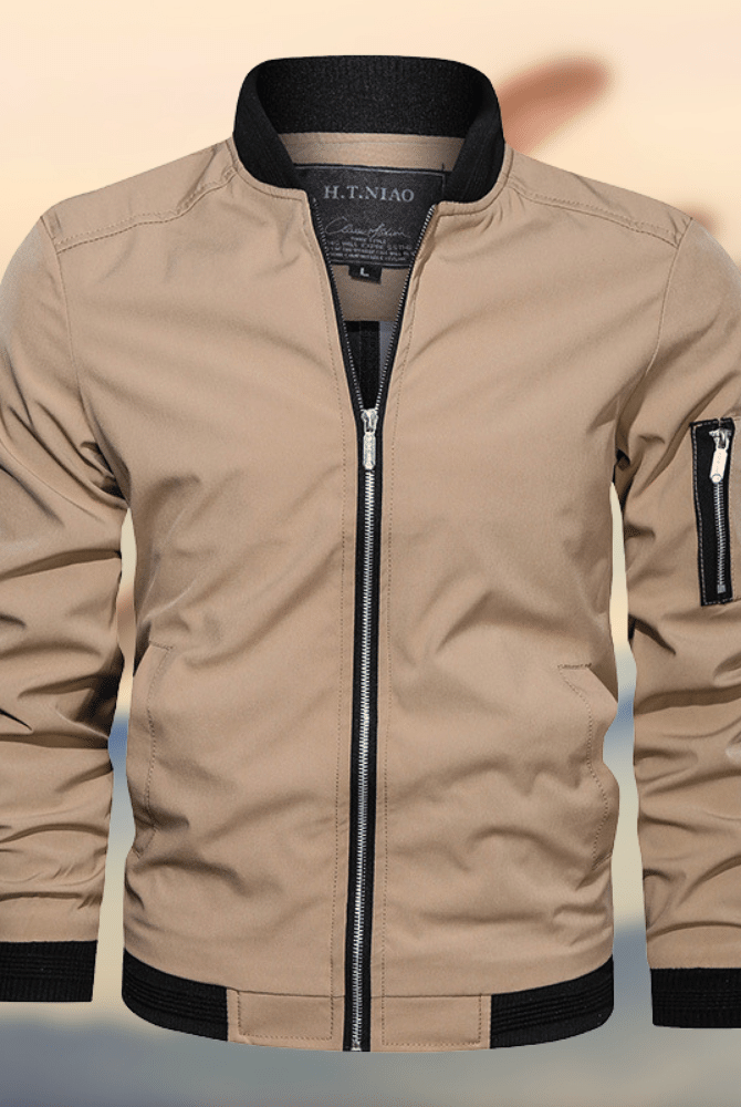 Bomber Jacket - Lightweight Zippered Harrington Jacket for Men-Jackets-Chaps London-Beige-S-Chaps London