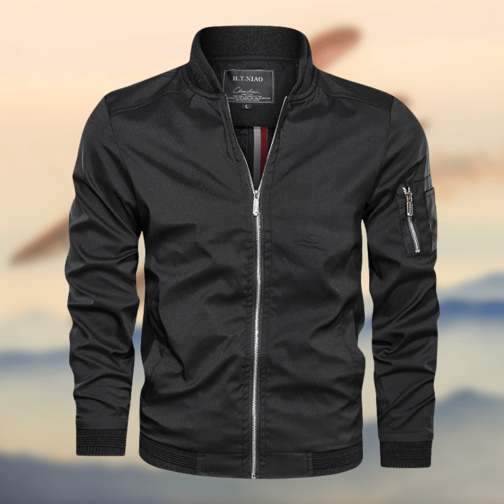 Bomber Jacket - Lightweight Zippered Harrington Jacket for Men-Jackets-Chaps London-Black-S-Chaps London