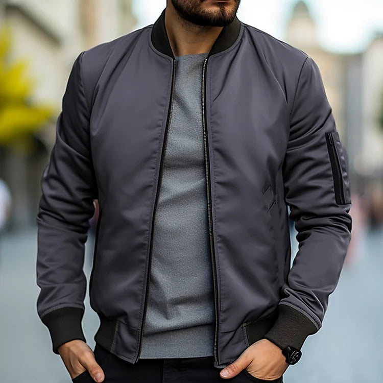 Bomber Jacket - Slim Fit - Zip-Up - Lightweight Jacket - Men's Jacket-Bomber Jacket-Chaps London-Dark Gray-S-Chaps London