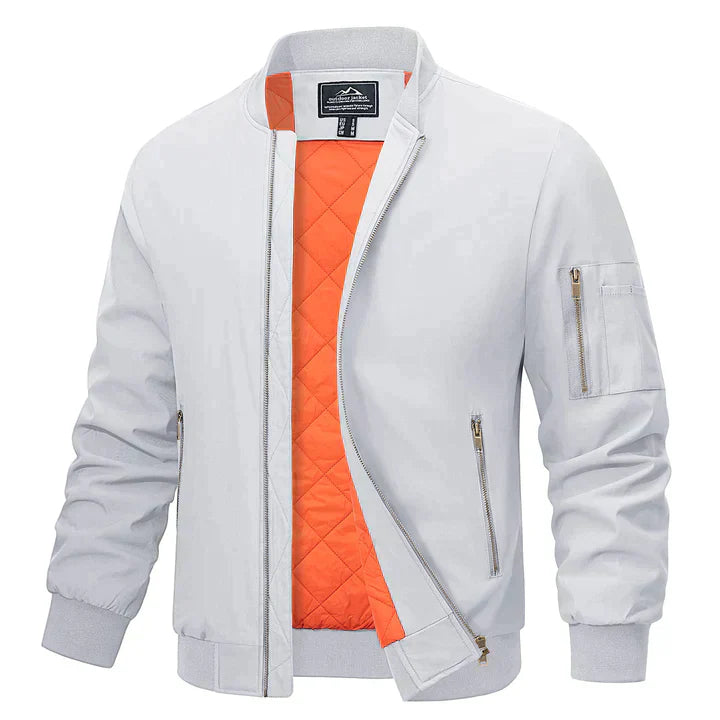 Bomber Jacket | Zip-Up | Lightweight | Windproof Jacket | Men's Jacket-Chaps London-White-S-Chaps London