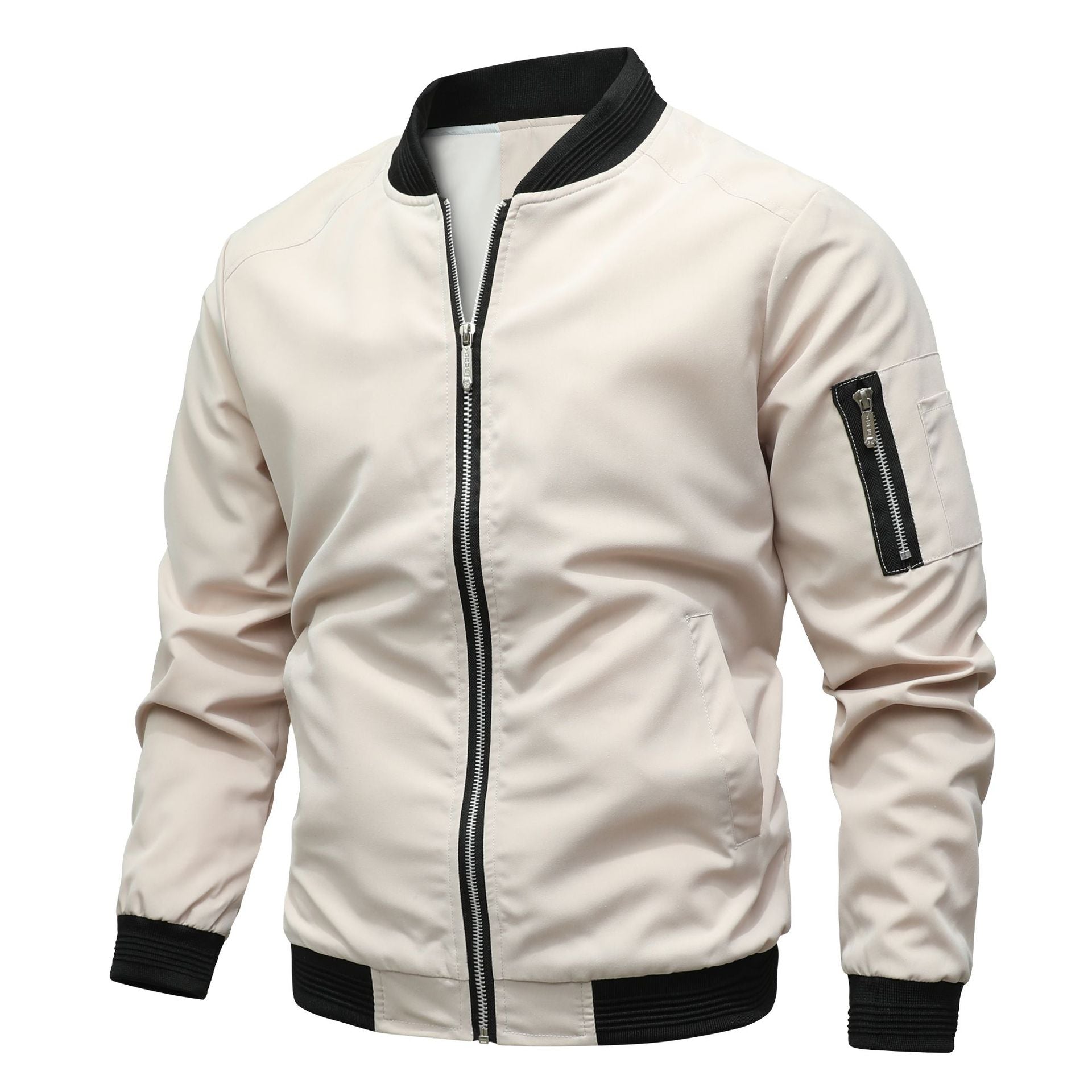 Bomber Jacket - Zip-Up - Windproof - Lightweight Jacket - Men's Jacket-Men Jackets-Chaps London-Beige-XS-Chaps London