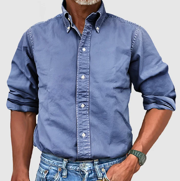 Button-Up Shirt - Long Sleeve - Collared - Denim Shirt - Men's Clothing-Men Shirt-Chaps London-Blue-S-Chaps London