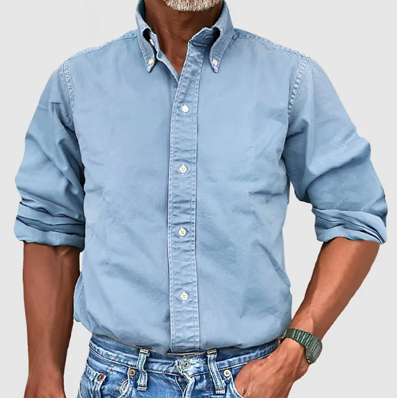 Button-Up Shirt - Long Sleeve - Collared - Denim Shirt - Men's Clothing-Men Shirt-Chaps London-Light Blue-S-Chaps London
