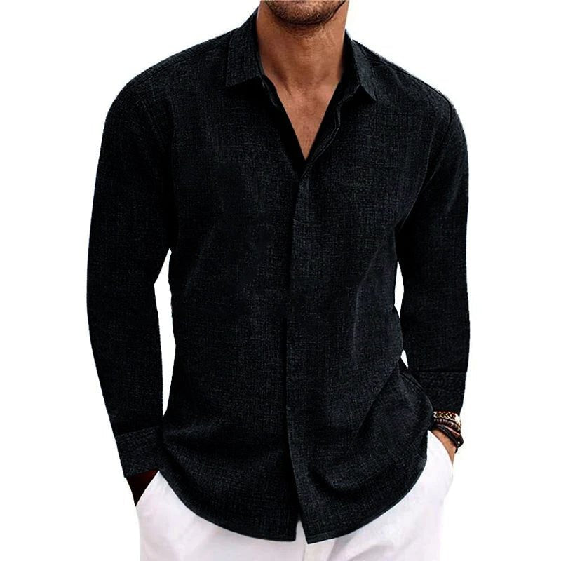 Button-Up Shirt - Long Sleeve - Regular Fit - Collared Shirt - Shirts for Men-Men's Top-Chaps London-Black-S-Chaps London