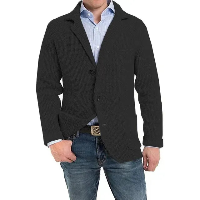 Cardigan - Men's Knitted V Neck Button Up-Cardigans-Chaps London-Black-S-Chaps London