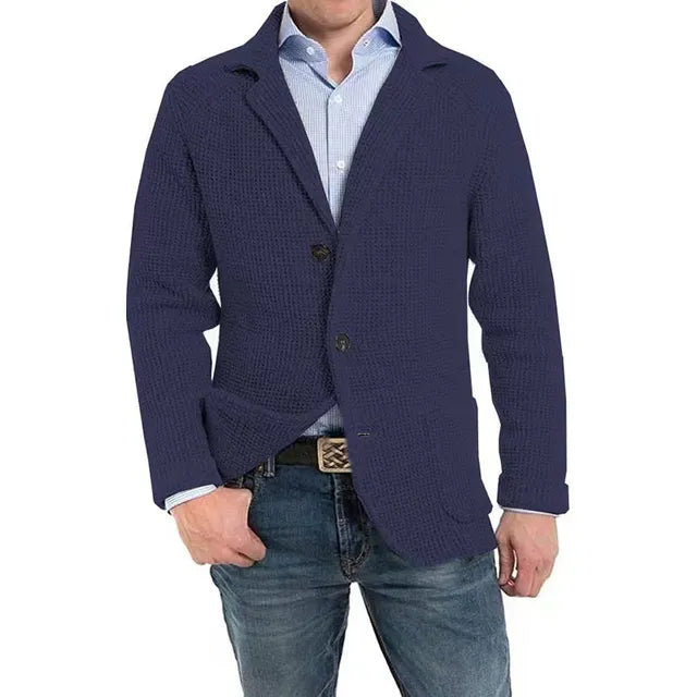 Cardigan - Men's Knitted V Neck Button Up-Cardigans-Chaps London-Navy-S-Chaps London