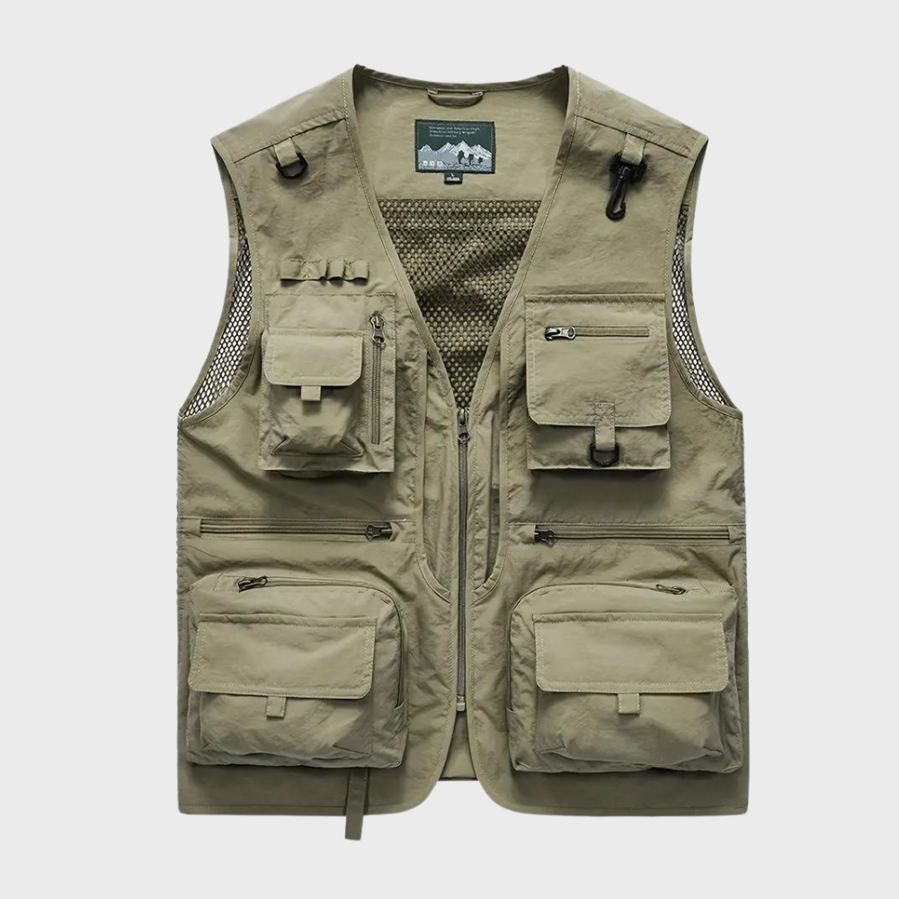 Cargo Gilet - Men's Zip Up with Pockets-Vests-Chaps London-Khaki-S-Chaps London