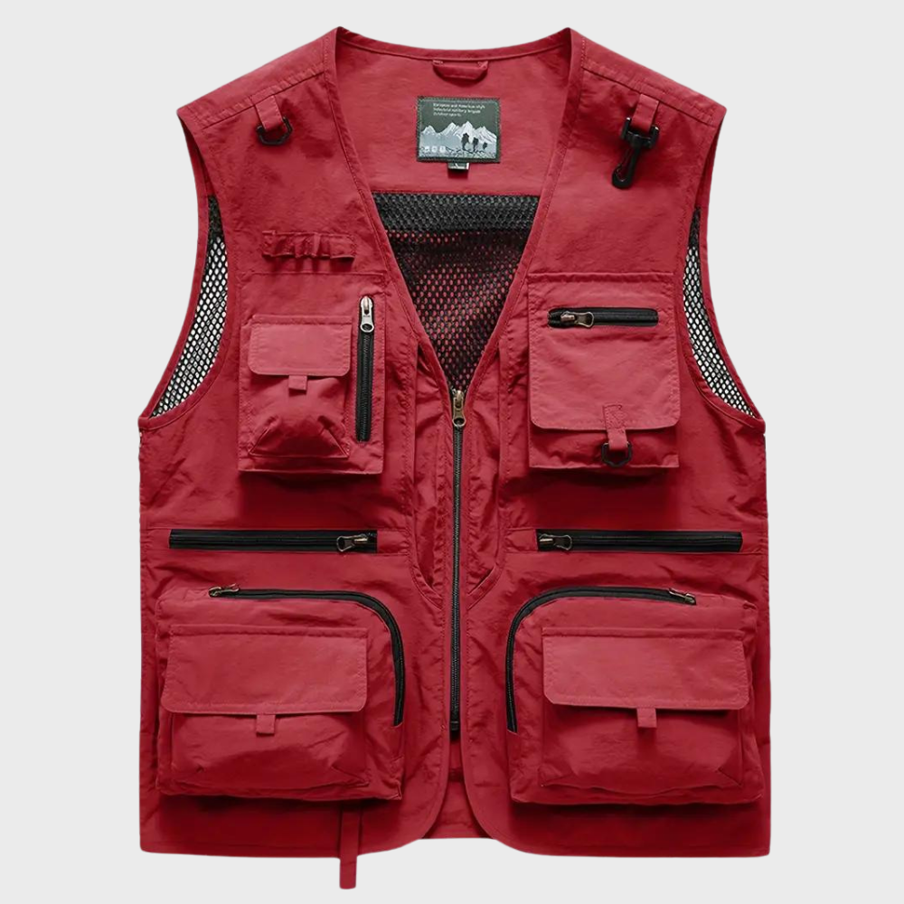 Cargo Gilet - Men's Zip Up with Pockets-Vests-Chaps London-Red-S-Chaps London