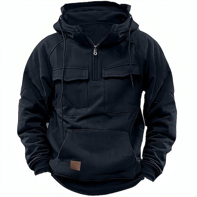 Cargo Hoodie | Kangaroo Pocket | Winter | Pullover Hoodie | Men's Hoodie-Jacket-Chaps London-Black-S-Chaps London