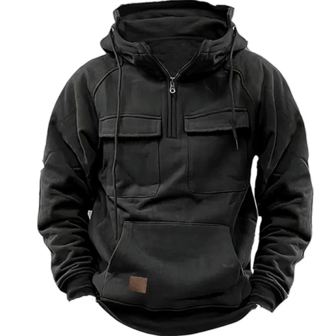 Cargo Hoodie - Men's Warm Cozy Casual Pullover Hoodie-New Arrivals-Chaps London-Black-S-Chaps London