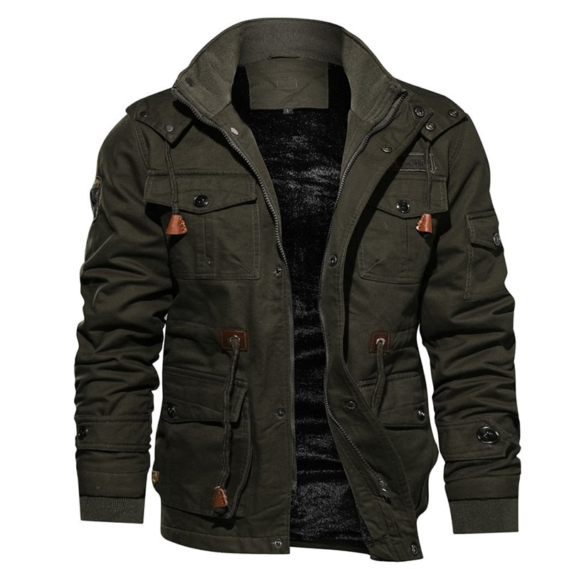 Cargo Jacket - Men's Hooded Fleece Lined Jacket-Men's Cargo Jacket-Chaps London-Green-M-Chaps London