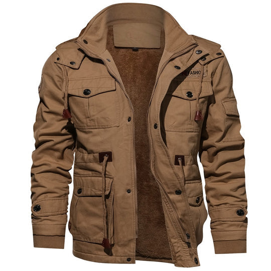 Cargo Jacket - Men's Hooded Fleece Lined Jacket-Men's Cargo Jacket-Chaps London-Khaki-M-Chaps London