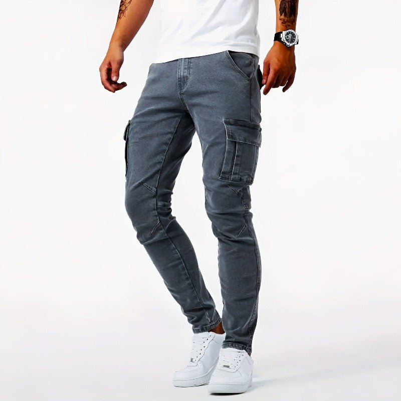 Cargo Jeans - Men's Slim Fit Skinny Stretch-Jeans-Chaps London-Gray-S-Chaps London