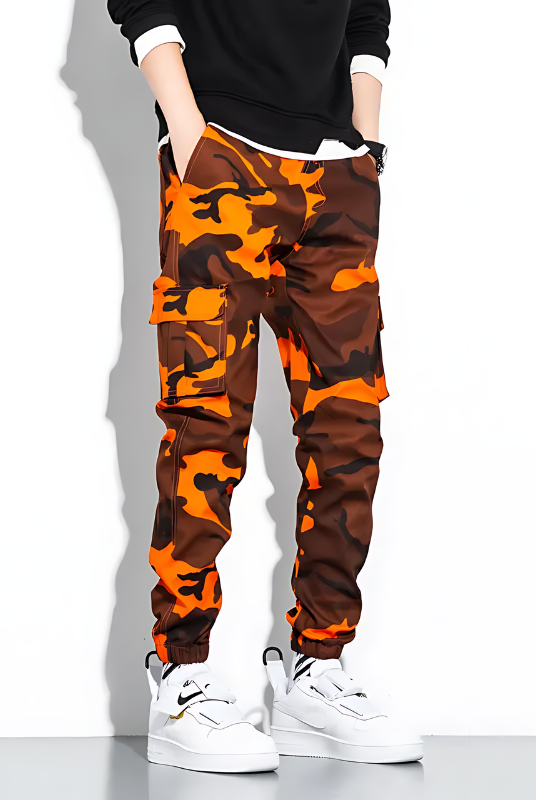 Cargo Joggers | Camouflage | Slim Fit | Cargo Pants | Men's Pants -Men's long pants-Chaps of London-Orange-M-Chaps of London