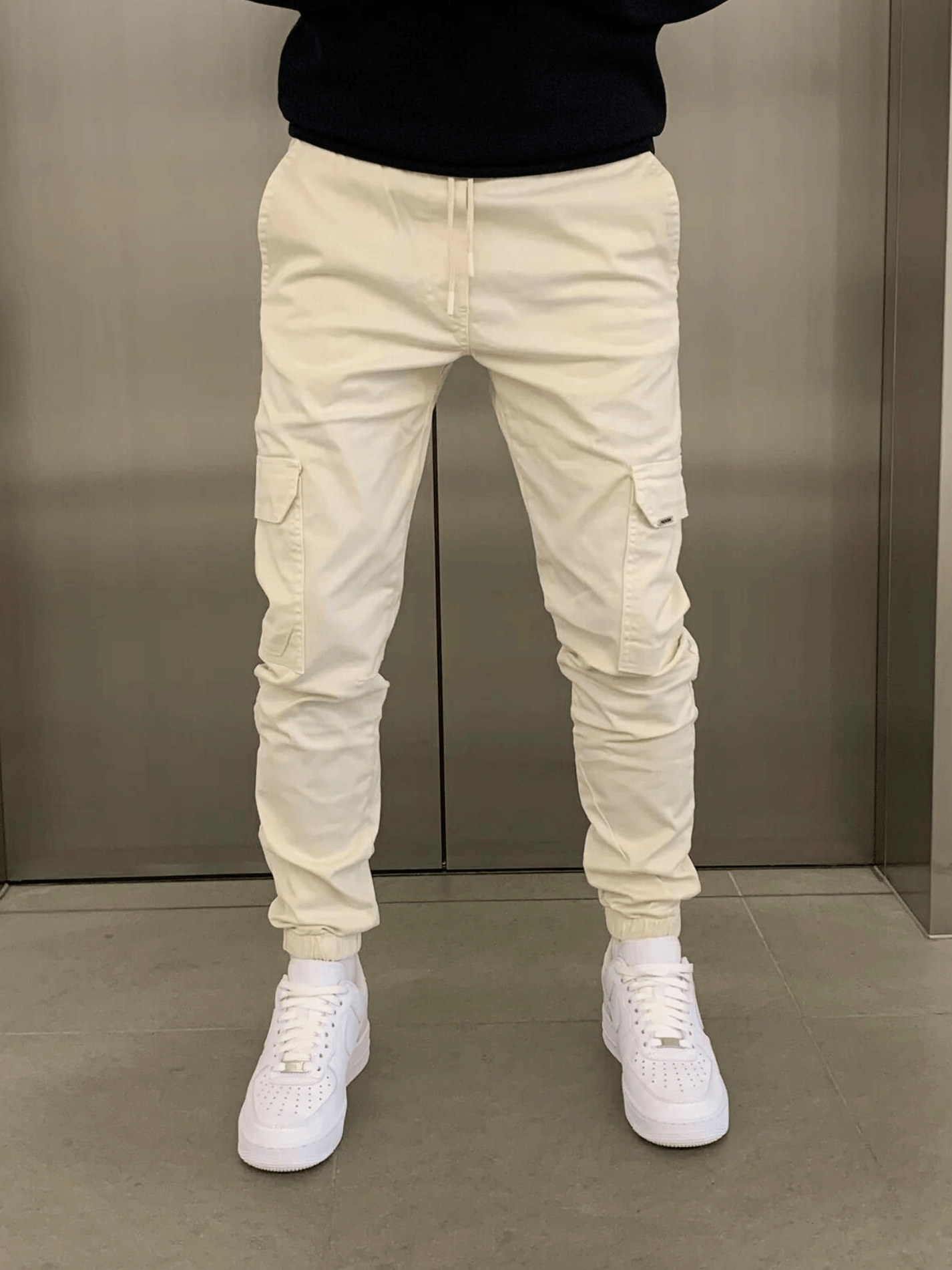Cargo Joggers | Drawstring | Skinny | Cargo Pants | Men's Trousers-Cargo Joggers-Chaps London-Beige-XS-Chaps London