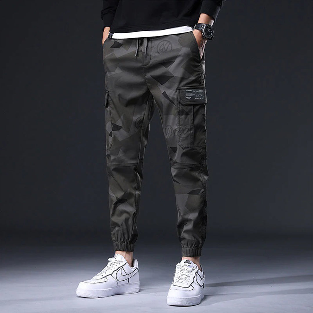 Cargo Joggers - Men's Camouflage Drawstring Skinny Cargo Pants-Chaps London-Grey-M-Chaps London