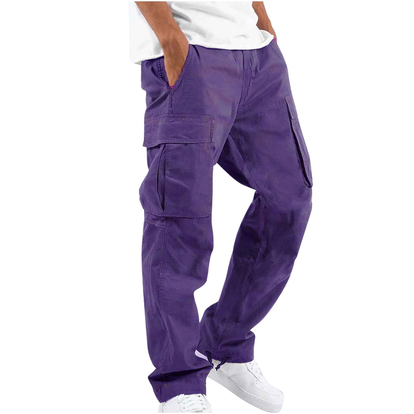 Cargo Pants - Men's Casual Baggy Loose Fit Cargo Trousers-Men's Cargo Pants-Chaps London-Purple-S-Chaps London