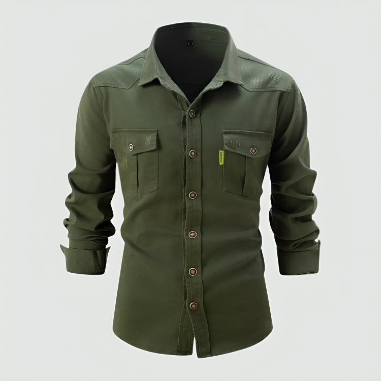 Cargo Shirt - Slim Fit - Long Sleeve - Button-Up Shirt - Men's Shirts-Shirts-Chaps London-Green-S-Chaps London