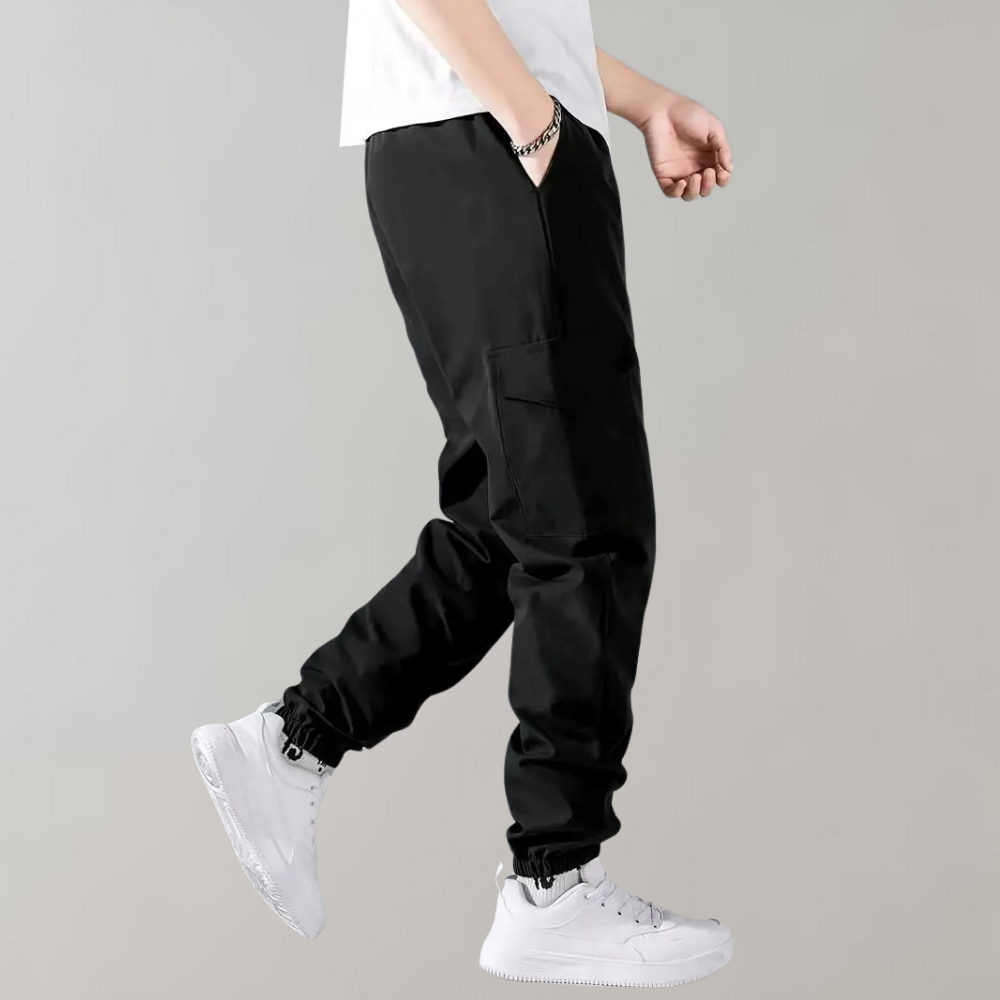 Cargo Trousers - Men's Black Drawstring Joggers-Fashion Men Pants Cargo All-year-Chaps London-Chaps London