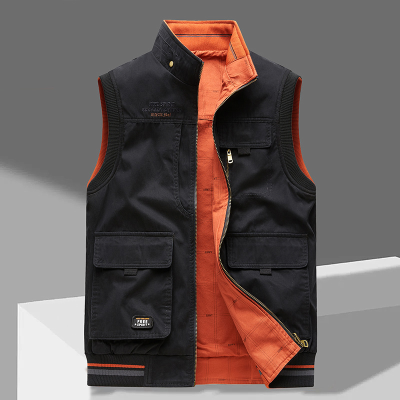 Cargo Vest | Sleeveless | Pockets | Work Vest | Men's Gilet-Men’s Cargo Vest-Chaps London-Black-Orange-M-Chaps London