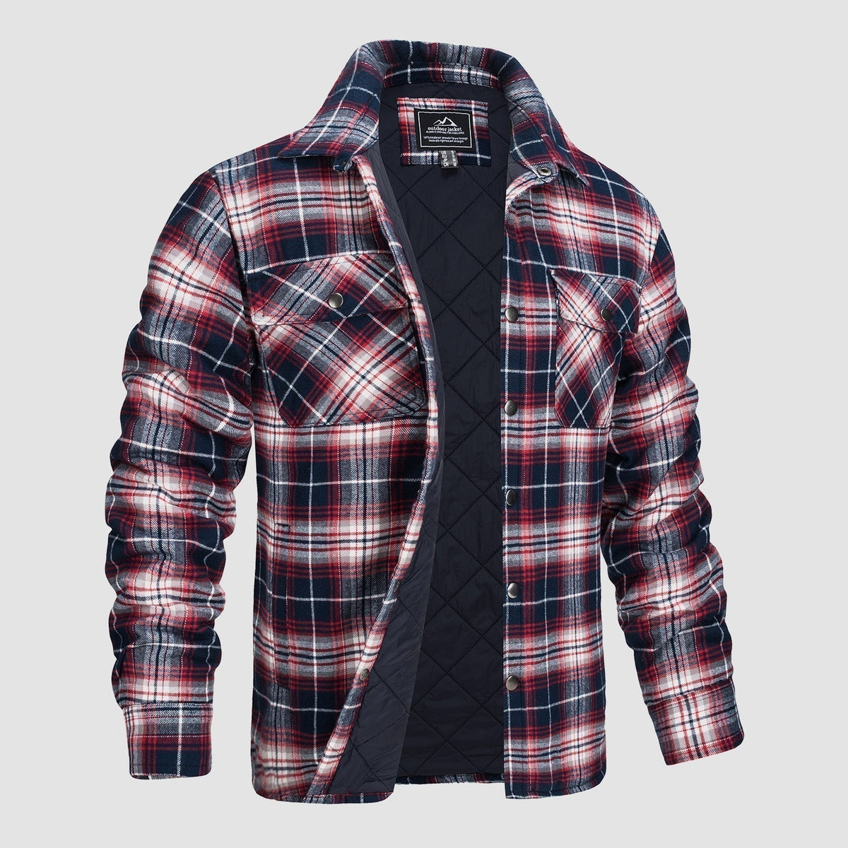 Check Jacket - Men's Quilted Lined Button Up-Coats & Jackets-Chaps London-Red Blue-S-Chaps London