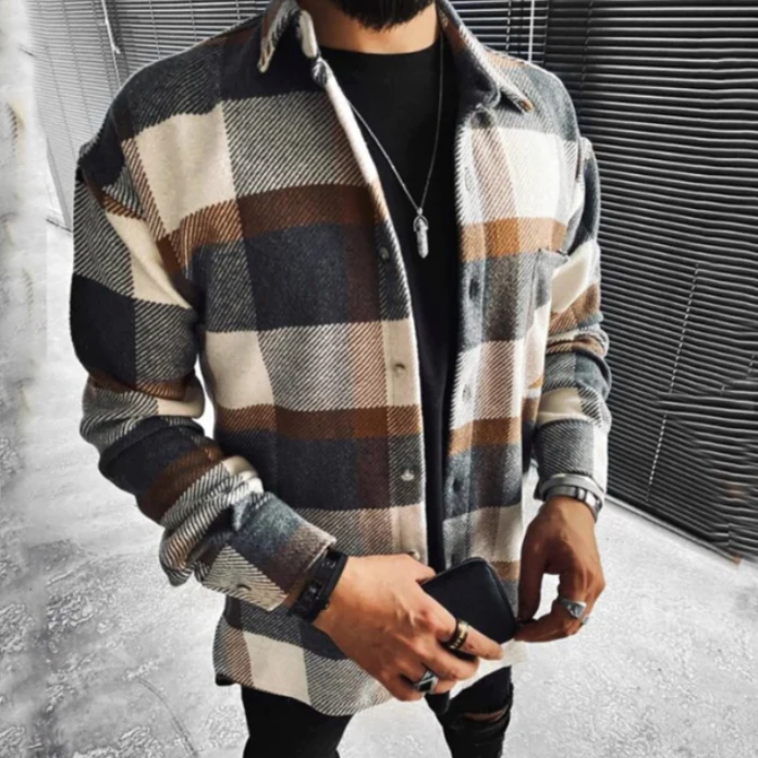 Checkered Shirt - Buttoned - Chest Pocket - Overshirt - Men's Shirt Jacket-T-shirts-Chaps London-Brown-XS-Chaps London
