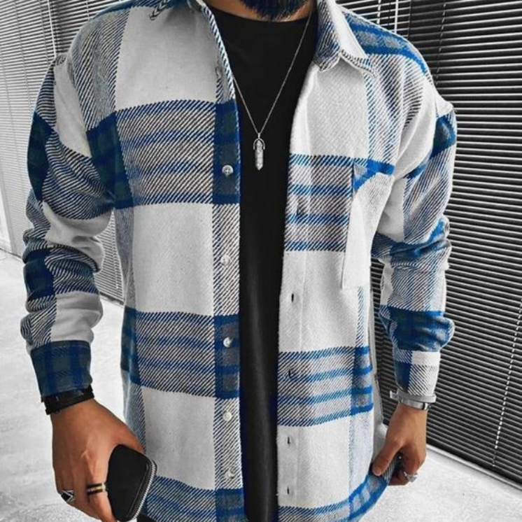 Checkered Shirt - Buttoned - Chest Pocket - Overshirt - Men's Shirt Jacket-T-shirts-Chaps London-Dark Blue-XS-Chaps London