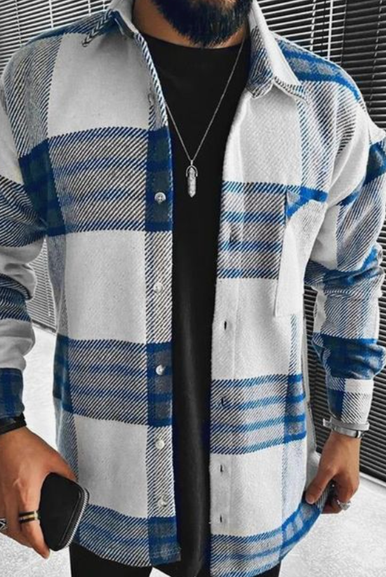 Checkered Shirt - Buttoned - Chest Pocket - Overshirt - Men's Shirt Jacket-T-shirts-Chaps London-Dark Blue-XS-Chaps London