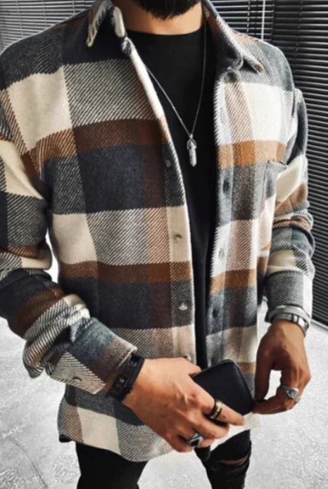 Checkered Shirt - Buttoned - Chest Pocket - Overshirt - Men's Shirt Jacket-T-shirts-Chaps of London-Brown-XS-Chaps of London